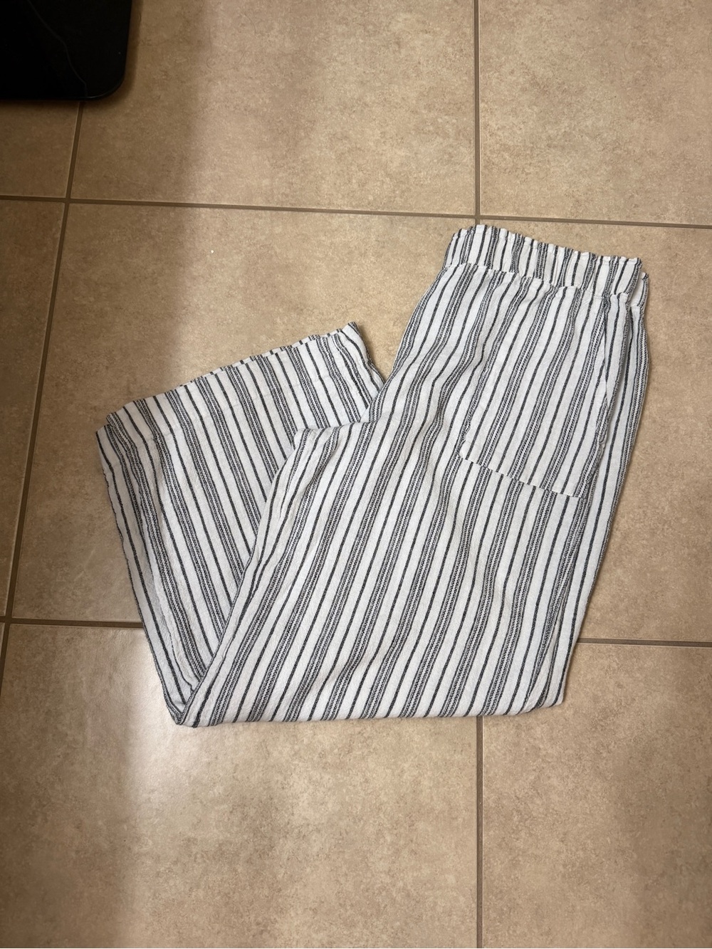 Time and Tru Women’s Black White Striped Linen Blend Wide Leg Pants Size L 12-14